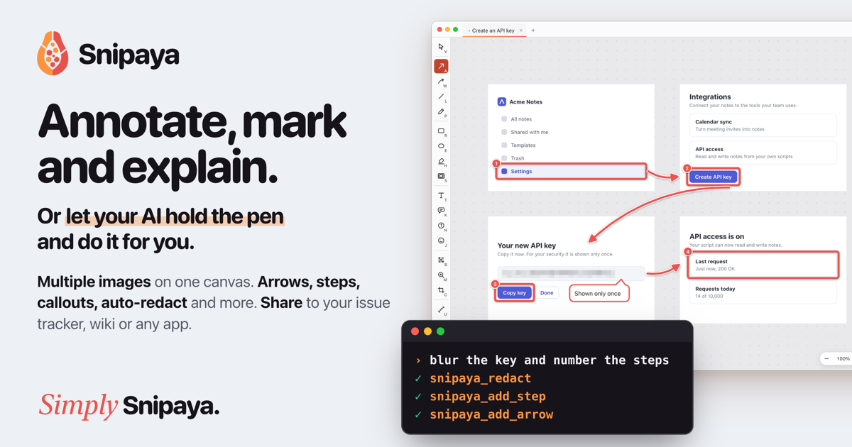I built a Mac screenshot annotator that blurs secrets for you and lets your AI agent do the markup logo